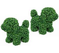 ENVEN 2 Pack Artificial Topiary Dog Lucky, Faux Boxwood Puppy Decor, UV Resistant Greenery Animal Sculpture, Maintenance-Free Lifelike Indoor Outdoor Garden Statue
