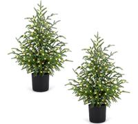 ENVEN 2FT Norfolk Pine Christmas Trees - Set of 2 Small Artificial Pre-lit Trees, 30 LED Lights & 8-Mode Battery Box, Pre-Assembled, Xmas Decor for Desks Tabletops Shelves
