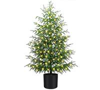 ENVEN 4FT Pre-Lit Artificial Norfolk Pine Christmas Tree - Realistic Potted Tree with 100 LED Lights & 8-Function Battery Box, Pre-Assembled Faux Holiday Décor for Indoor Use