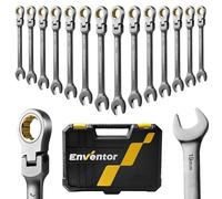 Enventor 14PCS Flex-Head Ratchet Spanner Set, 90-Teeth, 4° Swing Arc - Metric, 6mm to 19mm Ratcheting Combination Wrench Set, Chrome Vanadium Steel- Black Nickel Plated