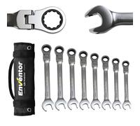 Enventor 8PCS Flex-Head Ratchet Spanner Set - Metric, 8-19mm Ratcheting Combination Wrench Set with Storage Bag, Chrome Vanadium Steel - 72-Teeth, 5° Swing Arc, 8, 10, 12, 13, 14, 15, 17, 19mm