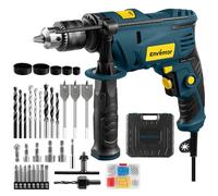 Enventor Hammer Drill, 900W 0-3000RPM Electric Corded Hammer Drill, Variable Speed, 13mm Chuck, 360° Auxiliary Handle, with 36pcs Accessories for Concrete, Iron Plate, Masonry and Wood, Blue