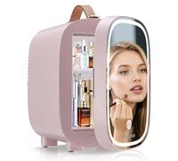 Enventor Mini Fridge 4L/ 6 Can, Skincare Fridge With Dimmable LED Light Mirror, AC+12V DC Power Cooler & Warmer for Bedrooms, Home, Car/Cosmetics, Skin Care and Food, Pink