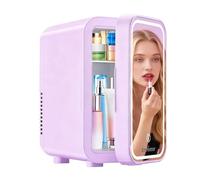 Enventor Mini Fridge 6L/ 8 Can, 3-Level Dimmable LED Mirror, AC+12V DC | Skincare Fridge, Portable Cooler & Warmer for Bedrooms, Home, Car/Cosmetics, Skin Care and Food, Purple