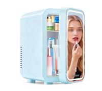 Enventor Mini Fridge 6L/ 8 Can, Skincare Fridge With Dimmable LED Light Mirror, AC+12V DC Power Cooler & Warmer for Bedrooms, Home, Car/Cosmetics, Skin Care and Food, Blue