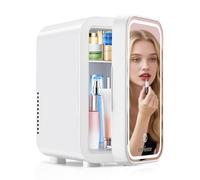 Enventor Mini Fridge 6L/ 8 Can, Skincare Fridge With Dimmable LED Light Mirror, AC+12V DC Power Cooler & Warmer for Bedrooms, Home, Car/Cosmetics, Skin Care and Food, White