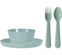 Envenzo 24-Piece Reusable Picnic Dinner Set - Lightweight Durable Plastic Plates, Bowls and Cutlery - Eco-Friendly in Green, Pink and Cream (Green)