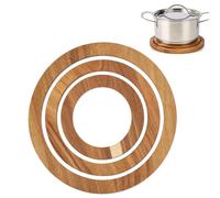 Envenzo 3 Piece Acacia Wood Trivet Set for Hot Pots and Pans, Round Heat Resistant Table Mats for Kitchen and Dining Table Protection, Wooden Pot Stand Set, 12 cm, 16 cm and 20 cm