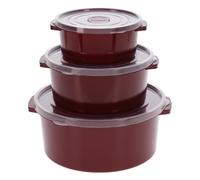 Envenzo 3 Piece Microwave Food Storage Containers with Lids, Stackable Plastic Food Pots for Leftovers, Meal Prep and Kitchen Storage, Burgundy, 0.5L 1L 2L