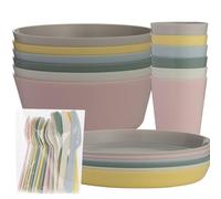 Envenzo 36-Piece Dinnerware Set for 6 - Plastic Plates, Bowls, Mugs & Cutlery, BPA-Free, Durable, Reusable & Lightweight for Everyday, Camping, Picnic & Outdoor Dining