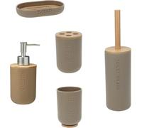 Envenzo 5 Piece Bathroom Accessories Set with Soap Dispenser, Toothbrush Holder, Tumbler, Soap Dish and Toilet Brush Holder, Taupe