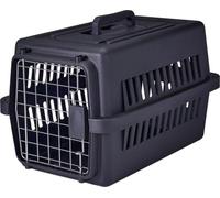 Envenzo Black Plastic Pet Carrier with Metal Door, 49 x 31 x 21 cm | Small Cats & Dogs, Ventilation Openings, Built-In Carry Handle, Secure Metal Door