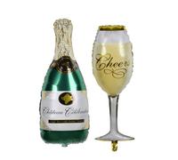 Envenzo Champagne Bottle & Glass Balloon 2 Pcs Foil Balloons for Birthday Graduation Wedding Bachelorette New Years Party Decorations
