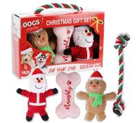 Envenzo Christmas Dog Toy Gift Set, 4 Pack Plush Squeaky Toys with Rope, Holiday Santa and Reindeer Theme Pet Collection