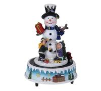 Envenzo Christmas Village Scene with Musical Train, LED Lights, Motion, 22cm Polyresin Holiday Display, Battery Operated (Frosty Friends)