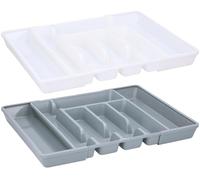 Envenzo Cutlery Drawer Organiser Plastic 36.5X44.5X4.3CM Kitchen Drawer Large Extendable Tray (Grey)
