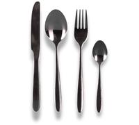 Envenzo Cutlery Set Stainless Steel24-Piece - Dinner Knife Fork Spoon Teaspoon Set for 6 - Silver/Black/Gold Mirror Polished and Dishwasher Safe for Home, Kitchen (Black)