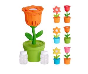 Envenzo Flower Bubble Blowing Machine with Light and Sound, Battery Operated, Includes 2x40ml Solution, Ages 2+ Random Design