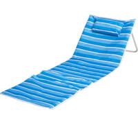 Envenzo Foldable Beach Mat with Pillow, Portable Reclining Sun Lounger Mat for Beach, Pool, Garden, Park and Travel, Blue, 153 x 53 cm
