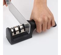 Envenzo Knife Sharpener UK Kitchen 3 Stages in 1 Manual Knife Sharpener Non-Slip - Black & Silver for Home and Professional Chefs by Envenzo