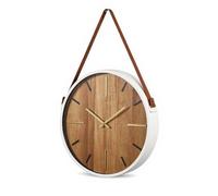 Envenzo Modern Wall Clock 38cm - Silent Non-Ticking Quartz Round Clock with Leather Strap and Metal Frame - Large Decorative Hanging Battery Operated Clock for Living Room, Bedroom, Office, Home
