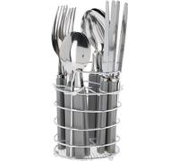 Envenzo Stainless Steel Cutlery Set with Holder 17Pcs - Fork Spoon Teaspoon Knife Tableware Set - 18/0 Steel with PP Handle - Grey/White/Black (Grey)