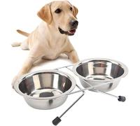 Envenzo Stainless Steel Double Pet Bowl Raised Feeding Station - Elevated Feeder with 2 Removable Bowls & Non-Slip Stand for Cats, Small & Medium Dogs