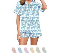 ENVGSOMP Womens Pajamas Set 2 Piece, Monkey Pyjama Pjs Girls Dress Nightgown Cute Animals Nightwear Lounge Y2k Sleepwear (blue,Medium)