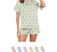 ENVGSOMP Womens Pajamas Set 2 Piece, Monkey Pyjama Pjs Girls Dress Nightgown Cute Animals Nightwear Lounge Y2k Sleepwear (green,Small)