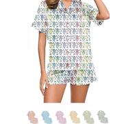 ENVGSOMP Womens Pajamas Set 2 Piece, Monkey Pyjama Pjs Girls Dress Nightgown Cute Animals Nightwear Lounge Y2k Sleepwear (Multicolor,Small)