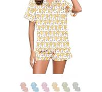 ENVGSOMP Womens Pajamas Set 2 Piece, Monkey Pyjama Pjs Girls Dress Nightgown Cute Animals Nightwear Lounge Y2k Sleepwear (yellow,Large)