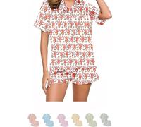ENVGSOMP Womens Pajamas Set 2 Piece, Monkey Pyjama Pjs Girls Dress Nightgown Cute Animals Nightwear Lounge Y2k Sleepwear (red,Small)