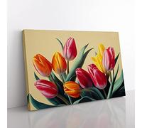 Enviable Tulip Flowers Canvas Wall Art Print Ready to Hang, Framed Picture for Living Room Bedroom Home Office Décor, 50x35 cm (20x14 Inch)