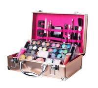 Dawn Till Dusk 54 Pieces Makeup Set with Travel Vanity Box by Envie, Includes Eyeshadow Palette, Lip Gloss, Lipsticks, Manicure Set, Makeup Brushes, Compact Mirror and Much More - (Rose Gold)