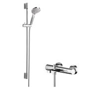 Current Wall Mount Thermostatic Bath Shower Mixer Tap With Slimline Slide Rail Kit - Chrome - Balterley