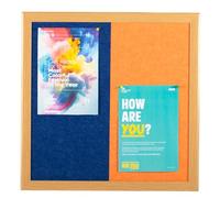 Enviromentally Friendly Noticeboard| Made from Recycled Materials |Makes an Ideal Mood Board | 60 x 60 cm | Light Oak Effect Frame | Duo Colour - (Navy Blue/Orange)