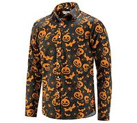 ENVMENST Halloween Button Up Shirt for Men Fun Pumpkins Printed Casual Short Sleeve Hawaiian Aloha Shirts, Black-long, XL