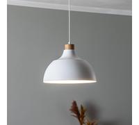 Envostar Kaitt pendant light, white, Ø 34 cm, wooden detail