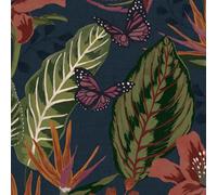 Envy Eden Dark Navy Floral Smooth Wallpaper Sample