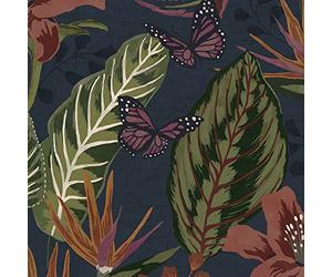 Envy Eden Night Wallpaper | Paste the Wall Application | Navy Leaf Wallcovering | Eco-Friendly