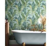 Envy Leaf It Out Twilight Wallpaper | Paste The Wall Application | Blue Leaf Wallcovering | Eco-Friendly