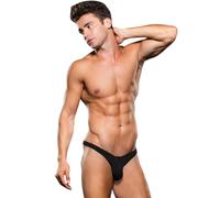 Envy Low-Rise Microfiber Zip Thong Black, L/XL