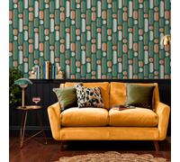 Envy Morse Bottle Tange Green Rust & Green Geometric Wallpaper