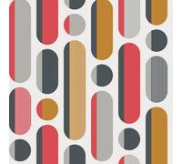 Envy Morse Red, Grey & Mustard Geometric Smooth Wallpaper Sample