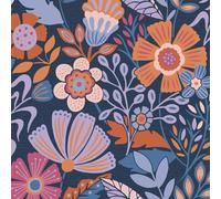 Envy Oopsy Daisy Wallpaper - Blue Lilac and Tangerine - 10m