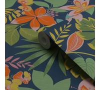 Graham & Brown Envy So Exotic Night Wallpaper | Paste the Wall Application | Navy Floral Wallcovering | Eco-Friendly