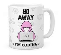 EnvyFone Coding Mug - Go Away I'm Coding - Girls Ladies Coder Programmer Web Designer Cup - Novelty Funny Gift