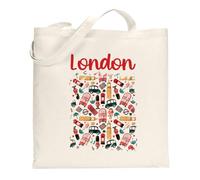 EnvyFone London Tote Bag - Stylish Long-Handled Shoulder Bag - Novelty Gift with Bus Black Cab Big Ben - Perfect Present Holiday Adventure Souvenir (Design 2)