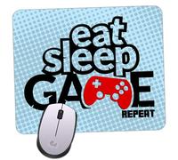 EnvyFone PC Gamer Mouse Mat - Eat Sleep Game Repeat - Premium Novelty Non-Slip Pad for PC Laptop Computer Gaming Mice Mousepad Room (Blue)