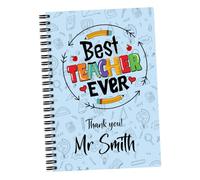EnvyFone Personalised A5 Notebook - Best Teacher Ever - Thank You - Add a Name - Teacher Present, Teaching Assistant, Leaving Gift - Mens and Womans (Blue)